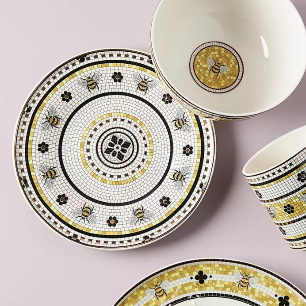 Anthropologie Bistro Tile Stoneware Dessert Plate - Bumblebee - Picture 4 of 9